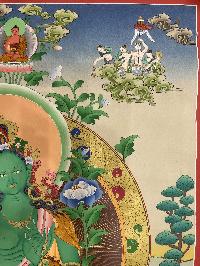 Buddhist Hand Painted Thangka Of Green Tara, [real Gold], Lamas Art
