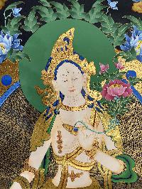 Buddhist Hand Painted Thangka Of White Tara, [real Gold], Lamas Art