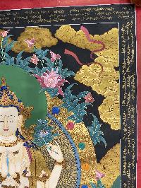 Buddhist Hand Painted Thangka Of Chenrezig, [real Gold], Lamas Art