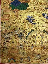 Buddhist Hand Painted Thangka Of Buddha Life Story, [real Gold], Lamas Art
