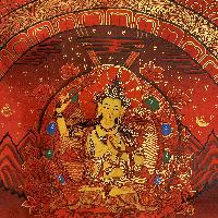 Buddhist Hand Painted Thangka Of Manjushri Mandala, [real Gold], Lamas Art