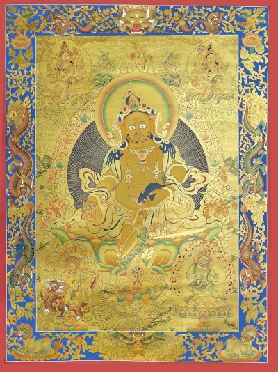 Buddhist Hand Painted Thangka Of Pancha Kuber Five Jambhala, [real Gold], Lamas Art