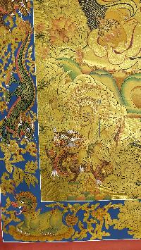 Buddhist Hand Painted Thangka Of Pancha Kuber Five Jambhala, [real Gold], Lamas Art