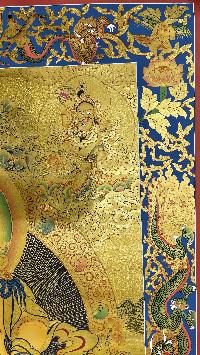 Buddhist Hand Painted Thangka Of Pancha Kuber Five Jambhala, [real Gold], Lamas Art