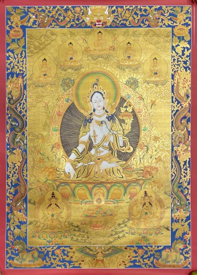Buddhist Hand Painted Thangka Of White Tara, [real Gold], Lamas Art
