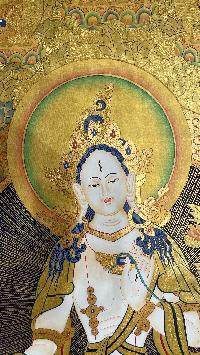 Buddhist Hand Painted Thangka Of White Tara, [real Gold], Lamas Art