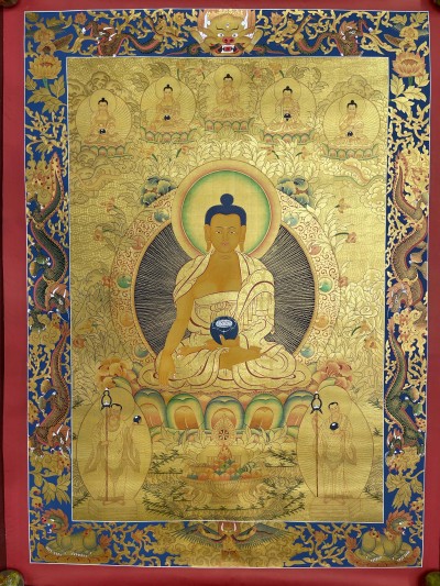 Buddhist Hand Painted Thangka Of Shakyamuni Buddha, [real Gold], Lamas Art