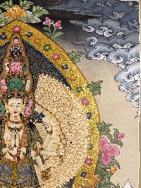 Buddhist Hand Painted Thangka Of Sahasrabhuja Avalokitesvara, Lamas Art