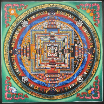 Buddhist Hand Painted Thangka Of Kalachakra Mandala, Lamasart], [square Mandala]