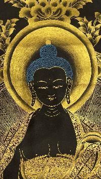 Buddhist Hand Painted Thangka Of Shakyamuni Buddha, [real Gold], Lamas Art