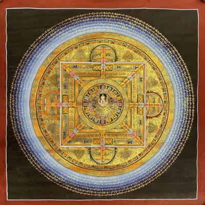 Buddhist Hand Painted Thangka Of Mantra Mandala, Lamas Art