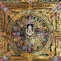Buddhist Hand Painted Thangka Of Mantra Mandala, Lamas Art