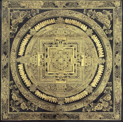 Buddhist Hand Painted Thangka Of Kalachakra Mandala, Lamas Art, [square Mandala]