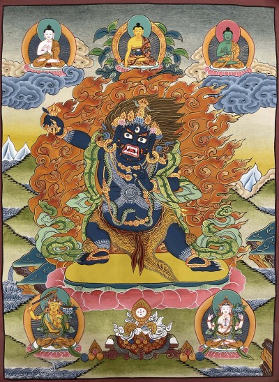 Buddhist Hand Painted Thangka Of Vajrapani [chana Dorje], [bodhisattva Set], [real Gold], Lamas Art, Three Great Bodhisattvas