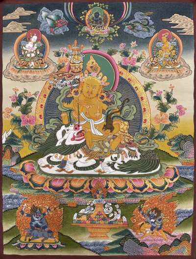 Buddhist Hand Painted Thangka Of Jambhala Namtose, [real Gold], Lamas Art With Various Gods