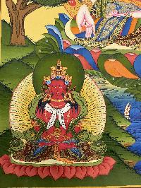 Buddhist Hand Painted Thangka Of White Tara, [real Gold], Lama`s Art With [aparimita And Namgyal], Three Long Life Deities