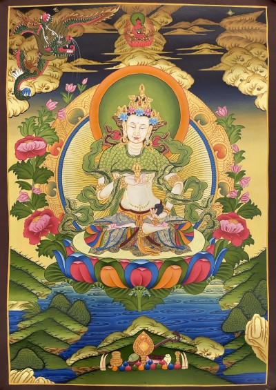 Buddhist Hand Painted Thangka Of Vajrasattva, [real Gold], Lamas Art
