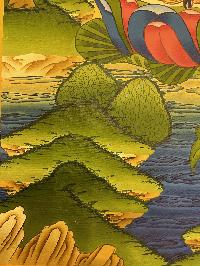 Buddhist Hand Painted Thangka Of Medicine Buddha, [real Gold], Lamas Art