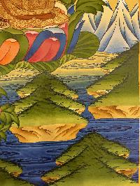 Buddhist Hand Painted Thangka Of Medicine Buddha, [real Gold], Lamas Art