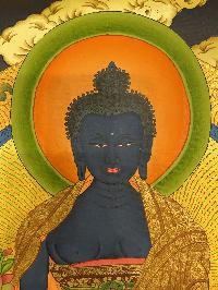 Buddhist Hand Painted Thangka Of Medicine Buddha, [real Gold], Lamas Art