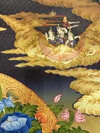 Buddhist Hand Painted Thangka Of Green Tara, [real Gold], Lamas Art With [manjushri And Vajrapani]