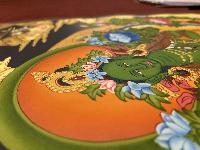 Buddhist Hand Painted Thangka Of Green Tara, [real Gold], Lamas Art With [manjushri And Vajrapani]