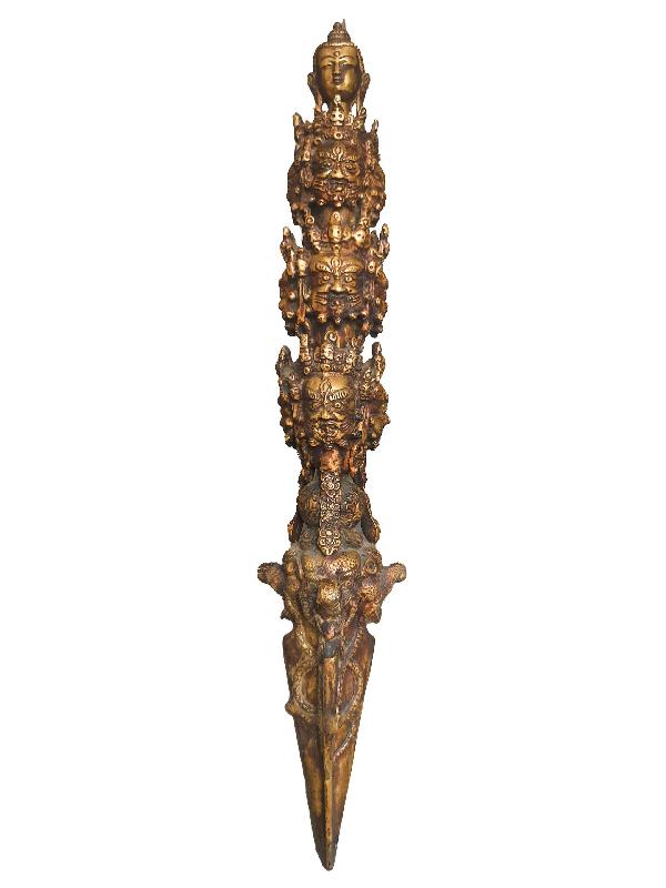 Buddhist Hayagriva - Heruka Phurba With 8 Angry Face And Amitabha Buddha. With Color Finishing And Antique Finishing