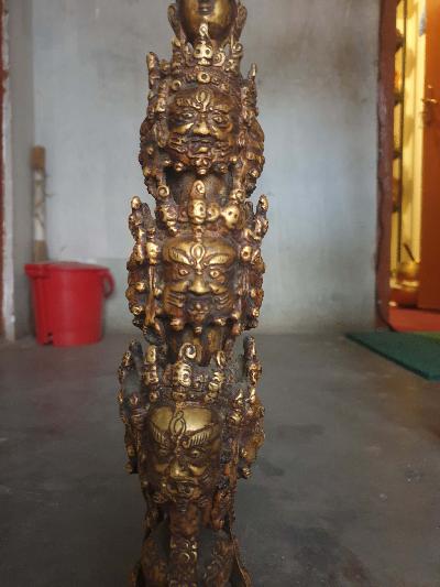 Buddhist Hayagriva - Heruka Phurba With 8 Angry Face And Amitabha Buddha. With Color Finishing And Antique Finishing