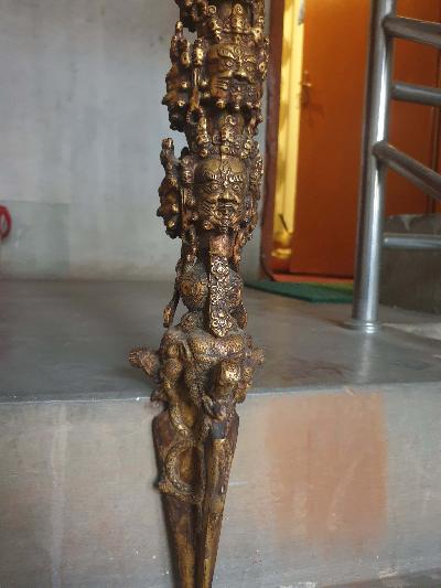 Buddhist Hayagriva - Heruka Phurba With 8 Angry Face And Amitabha Buddha. With Color Finishing And Antique Finishing
