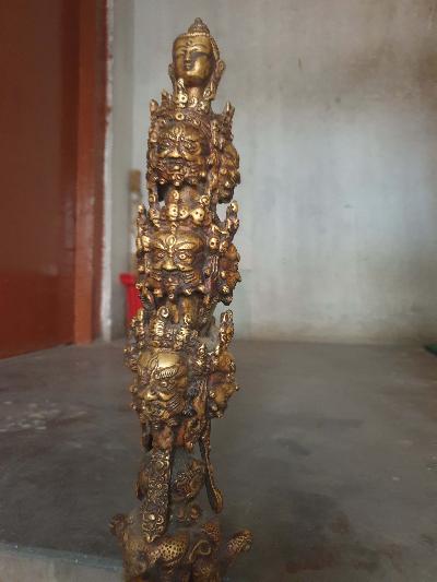 Buddhist Hayagriva - Heruka Phurba With 8 Angry Face And Amitabha Buddha. With Color Finishing And Antique Finishing
