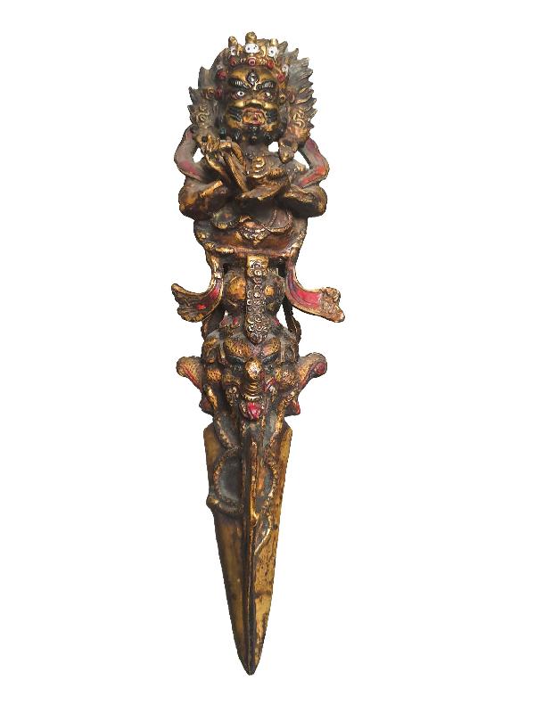 Buddhist Mahakala Phurba, With Color Finishing And Antique Finishing