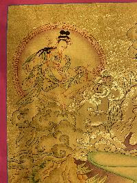 Buddhist Hand Painted Thangka Of Milarepa, [real Gold], Lama`s Art With Marpha, Gamepapa And Mahakala