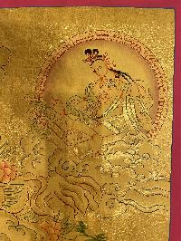 Buddhist Hand Painted Thangka Of Milarepa, [real Gold], Lama`s Art With Marpha, Gamepapa And Mahakala