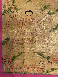 Buddhist Hand Painted Thangka Of Milarepa, [real Gold], Lama`s Art With Marpha, Gamepapa And Mahakala