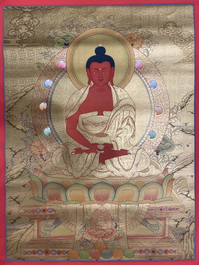 Buddhist Hand Painted Thangka Of Amitabha Buddha, [real Gold], Lama`s Art