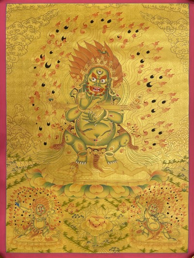 Buddhist Hand Painted Thangka Of Mahakala Panjaranatha, [real Gold], Lamas Art