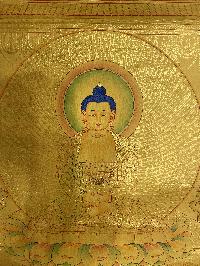 Buddhist Hand Painted Thangka Of Amitabha Buddha, [real Gold], Lama`s Art