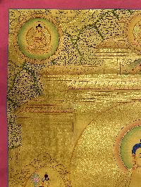 Buddhist Hand Painted Thangka Of Amitabha Buddha, [real Gold], Lama`s Art