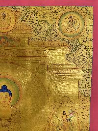 Buddhist Hand Painted Thangka Of Amitabha Buddha, [real Gold], Lama`s Art