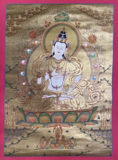 Buddhist Hand Painted Thangka Of Vajrasattva, [real Gold], Lama`s Art