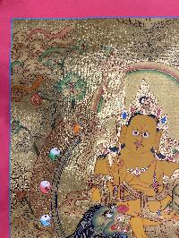 Buddhist Hand Painted Thangka Of Jambhala: Namtose Vaisravana, [real Gold], Lamas Art