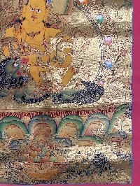 Buddhist Hand Painted Thangka Of Jambhala: Namtose Vaisravana, [real Gold], Lamas Art