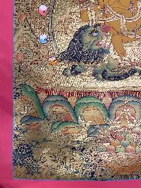 Buddhist Hand Painted Thangka Of Jambhala: Namtose Vaisravana, [real Gold], Lamas Art