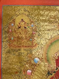 Buddhist Hand Painted Thangka Of Amitayus, [real Gold], [long Life Thangka], Lamas Art, With Healers [white Tara And Namgyalma]