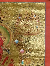 Buddhist Hand Painted Thangka Of Amitayus, [real Gold], [long Life Thangka], Lamas Art, With Healers [white Tara And Namgyalma]