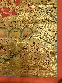 Buddhist Hand Painted Thangka Of Amitayus, [real Gold], [long Life Thangka], Lamas Art, With Healers [white Tara And Namgyalma]