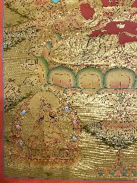 Buddhist Hand Painted Thangka Of Amitayus, [real Gold], [long Life Thangka], Lamas Art, With Healers [white Tara And Namgyalma]