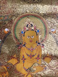 Buddhist Hand Painted Thangka Of Pancha Jambhala, [real Gold], Lama`s Art