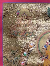 Buddhist Hand Painted Thangka Of Pancha Jambhala, [real Gold], Lama`s Art