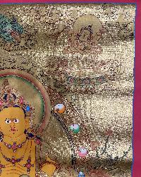 Buddhist Hand Painted Thangka Of Pancha Jambhala, [real Gold], Lama`s Art